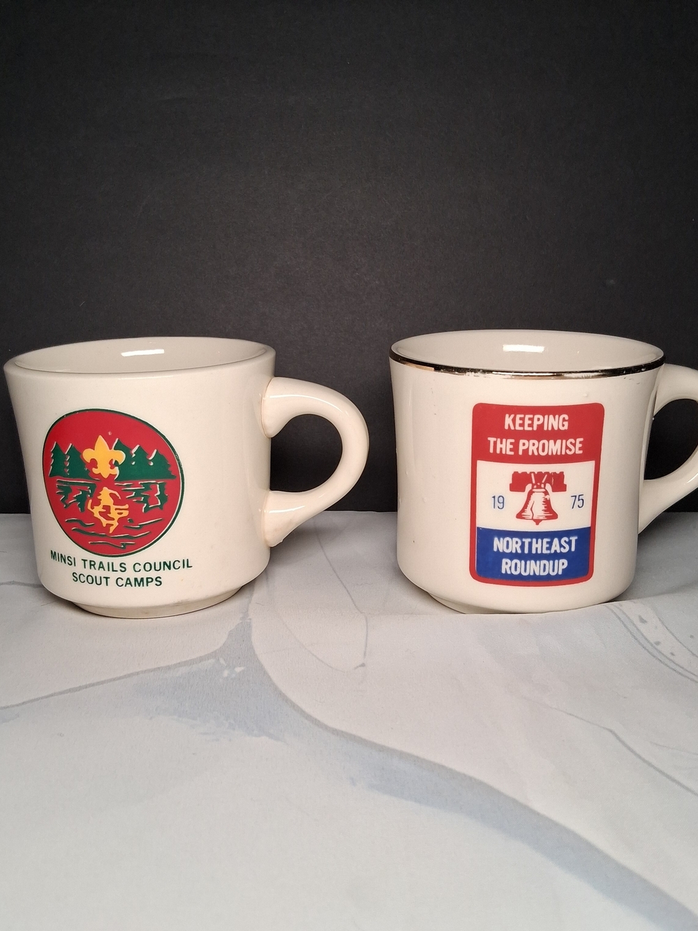 VINTAGE BOY SCOUTS MUGS keeping the promise  alive 1975 & minsi trails council